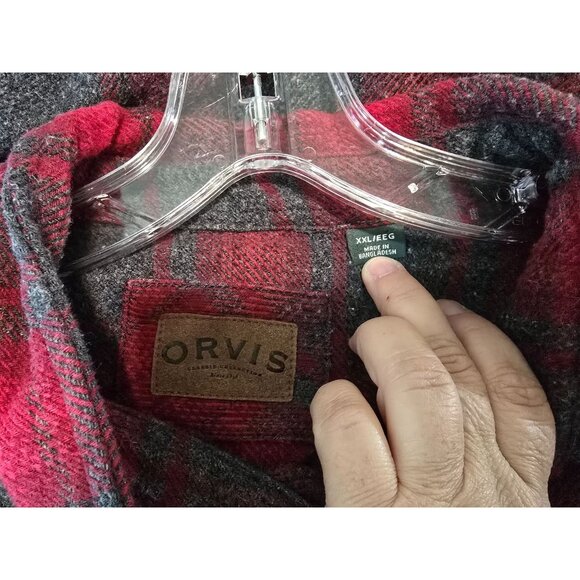 Orvis Red & Gray Plaid Flannel Button-Up Heavyweight Shacket XXL Gorpcore - Picture 3 of 6